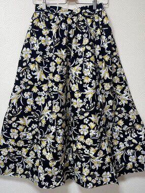 Beaunie Flare Long Skirt Floral Black Elastic Waist